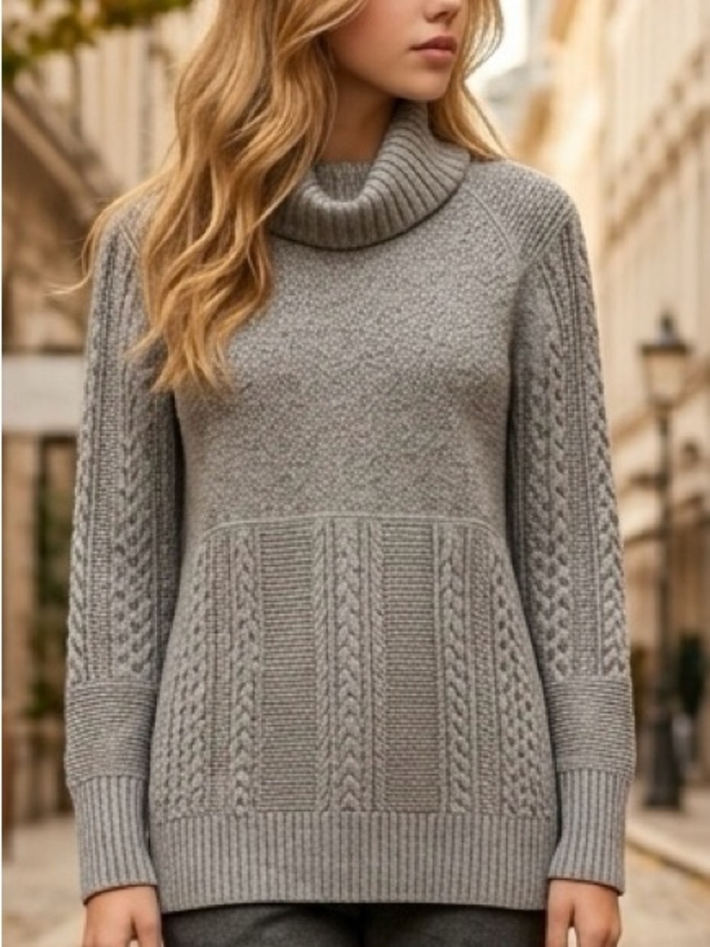 Banana Republic Wm Sz S  Mixed textured cable knit cowl neck long tunic sweater